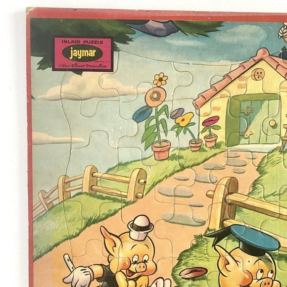 Jaymar Inlaid Puzzle Walt Disneys Three Little Pigs 2780-1-29 Vintage - Picture 4 of 6
